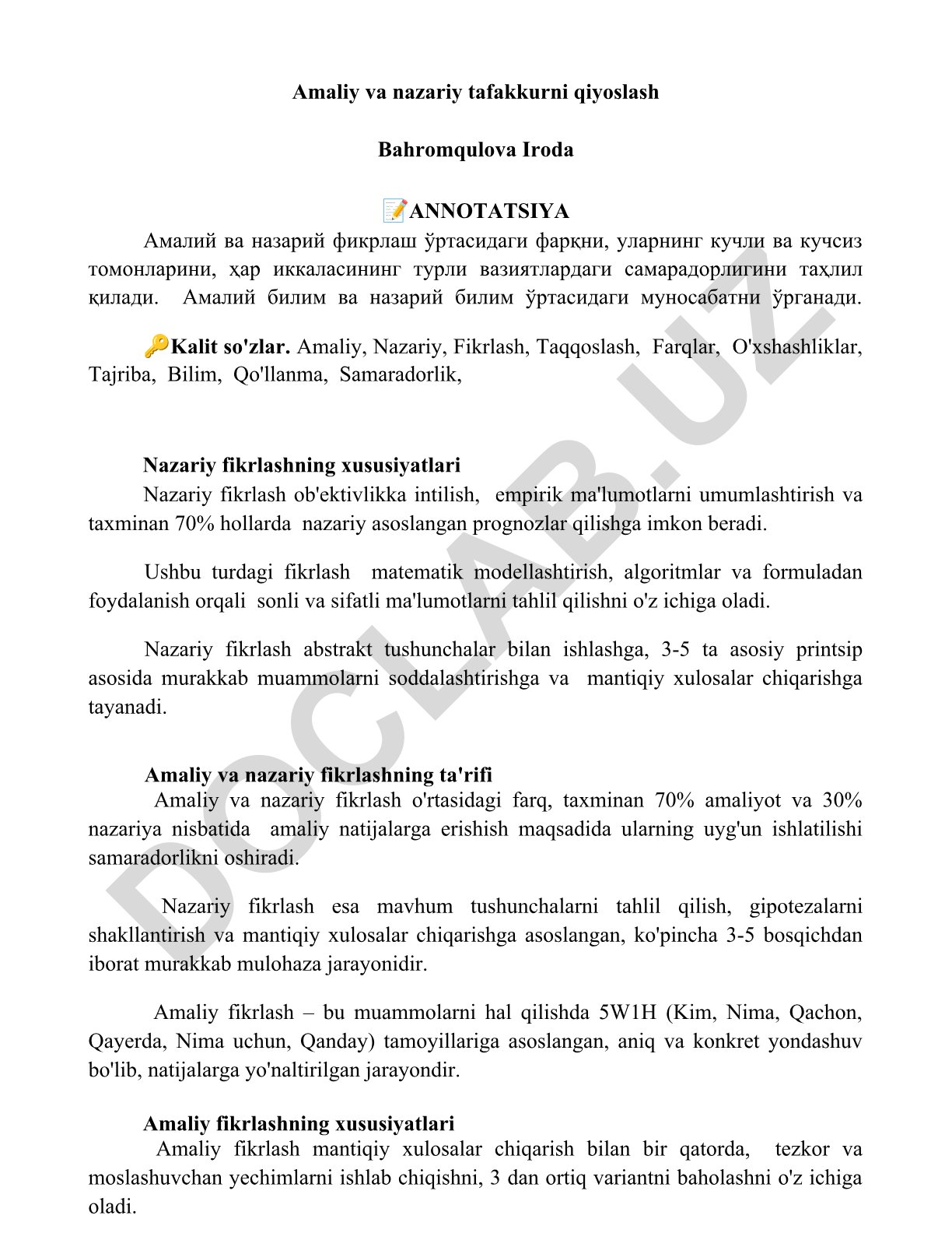Amaliy va nazariy fikrlashni qiyoslash