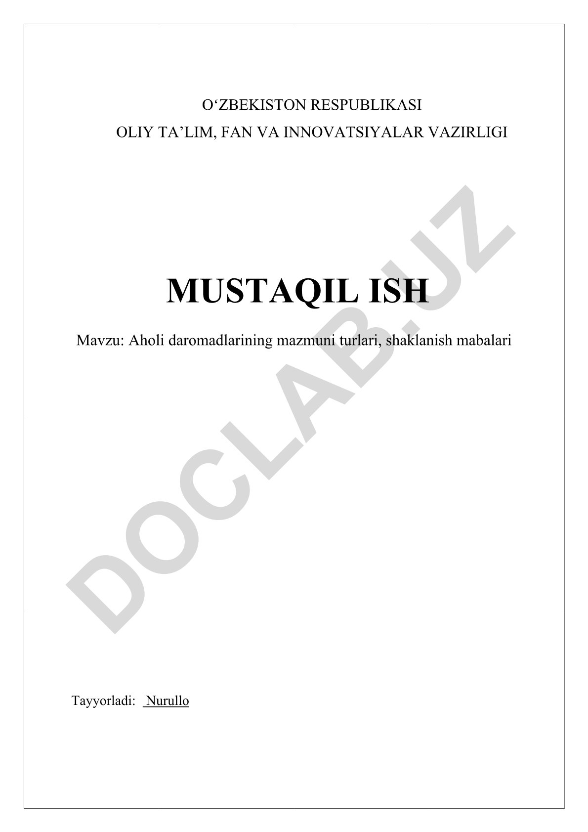 Aholi daromadlarining mazmuni turlari, shaklanish mabalari