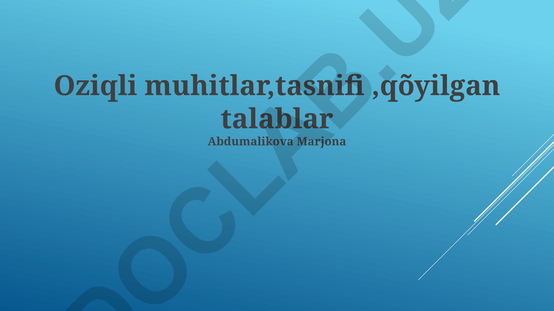Oziq muhitlari tasnifi va ularga qo'yiladigan talablar