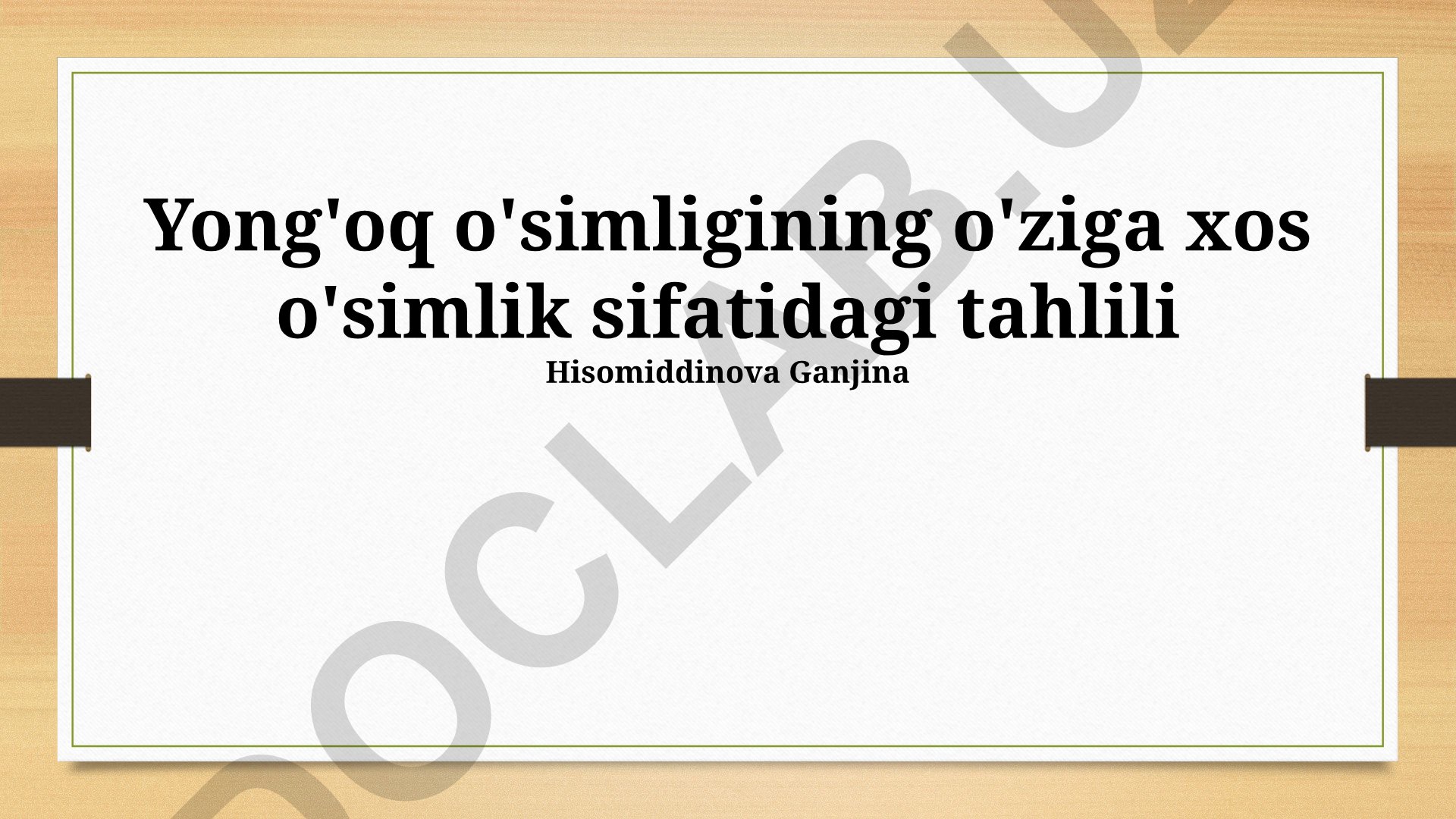 Yong'oq o'simligining o'ziga xos o'simlik sifatidagi tahlili