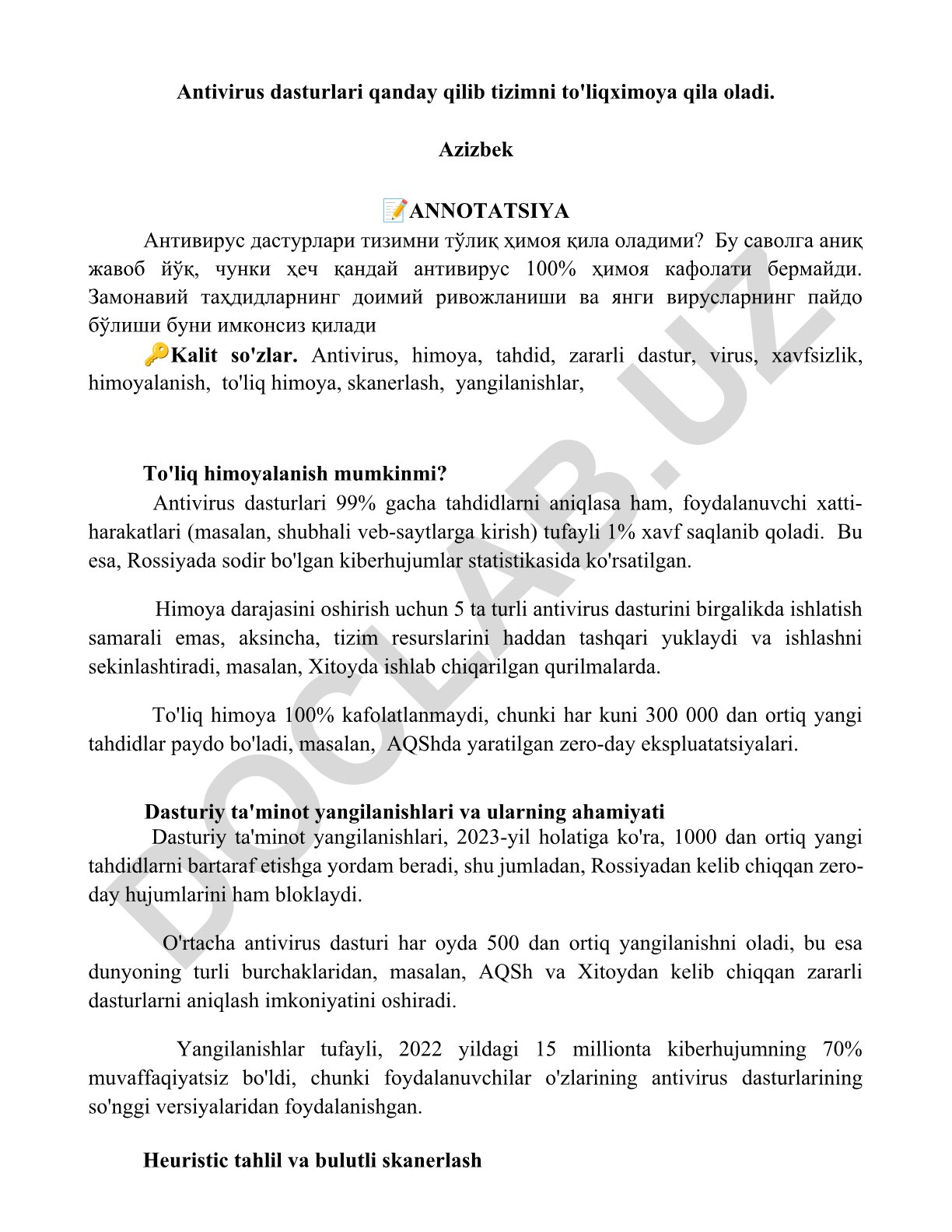 Antivirus dasturlari va tizim himoyasi