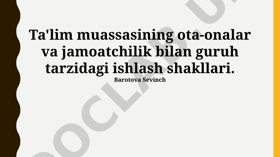Ta'lim muassasalarida ota-onalar va jamoatchilik bilan guruhli ishlash shakllari