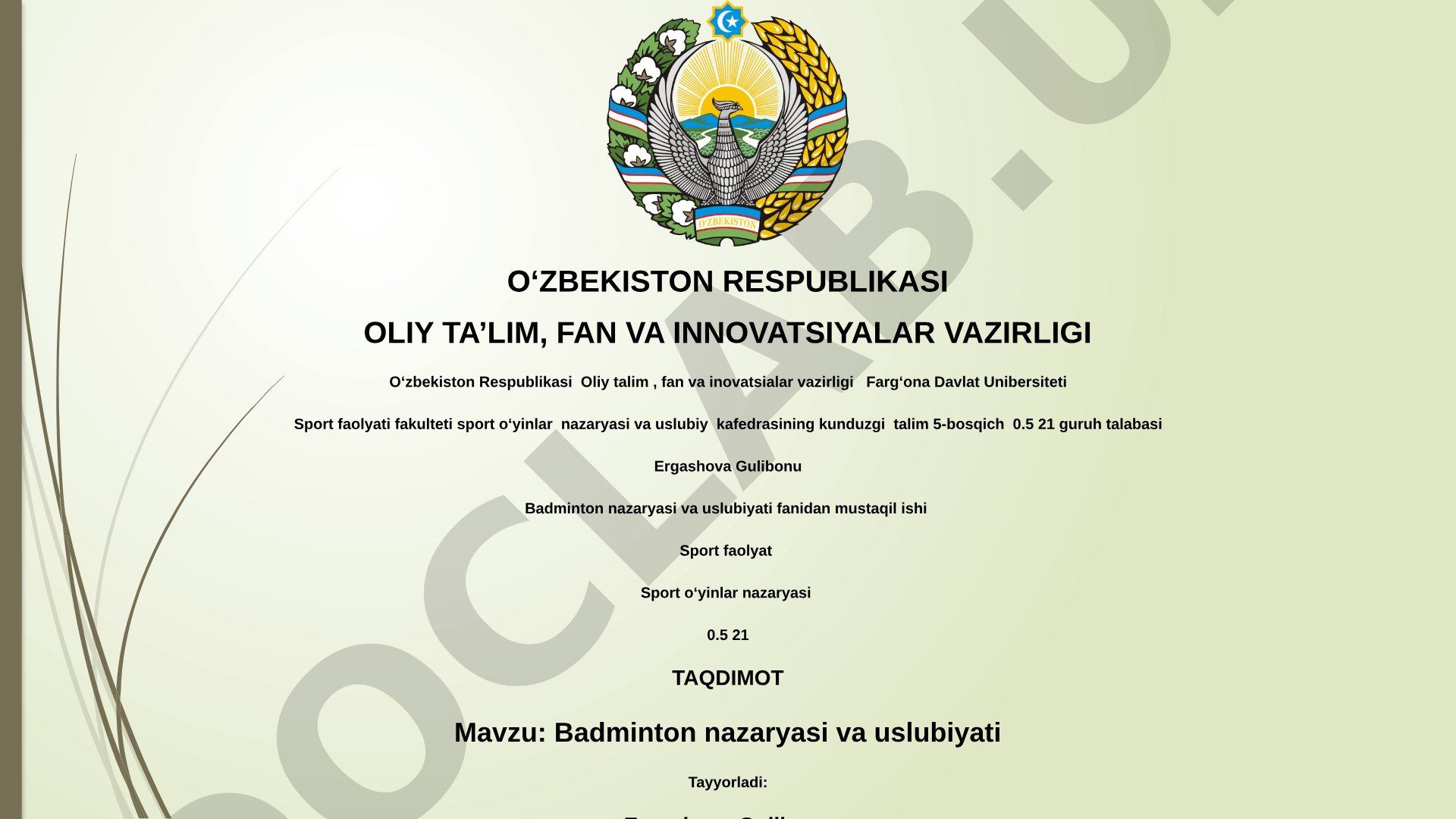 Badminton nazariyasi va uslubiyati