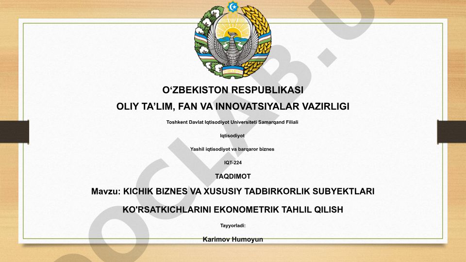 Kichik biznes va xususiy tadbirkorlik subyektlari ko'rsatkichlarini ekonometrik tahlil qilish
