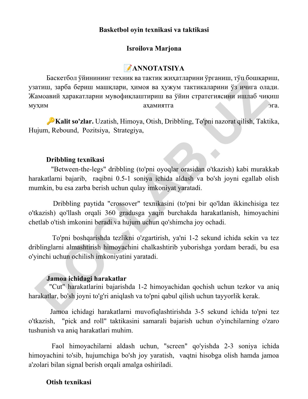 Basketbol oyin texnikasi va taktikasi
