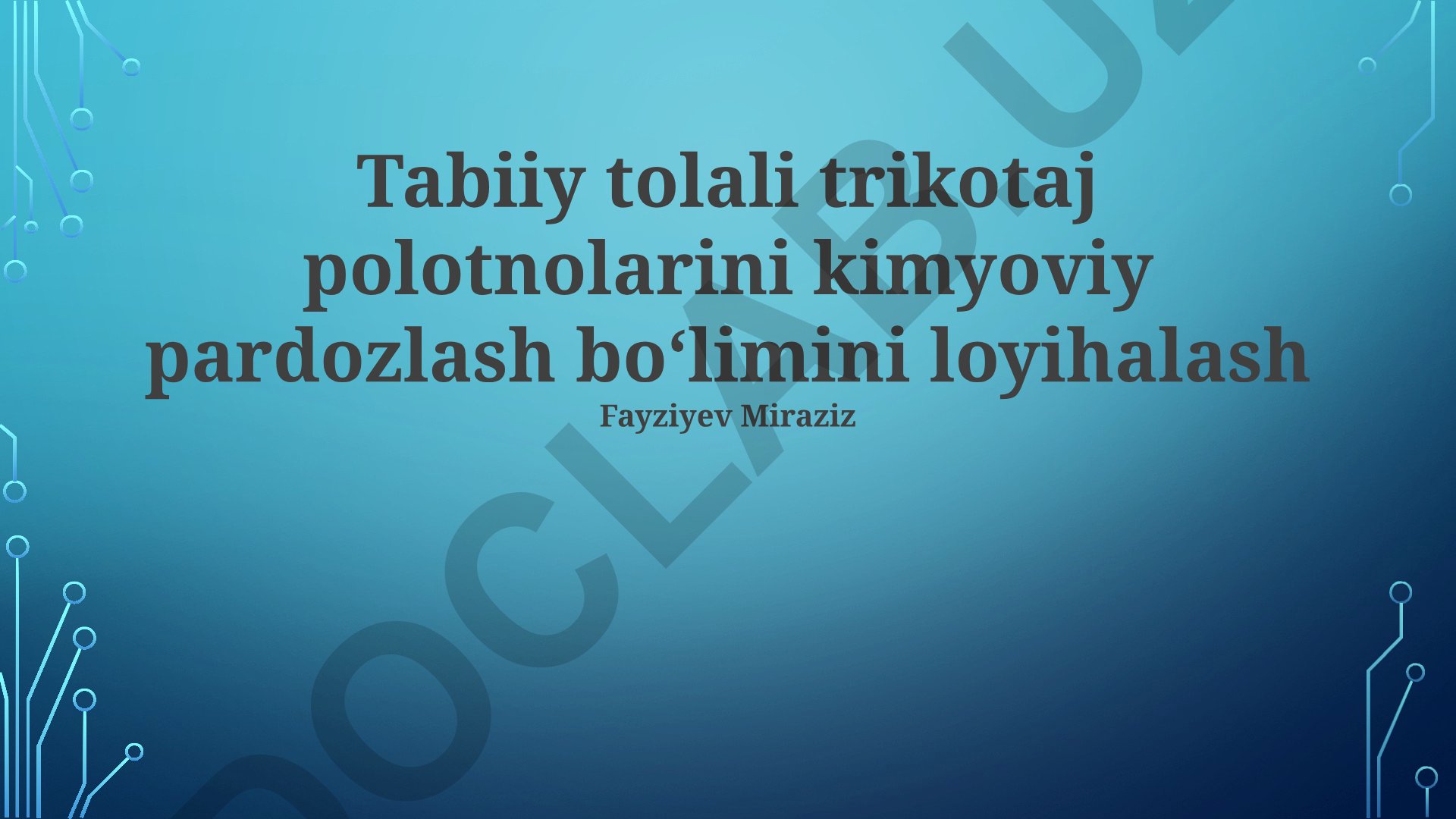 Tabiiy tolali trikotaj polotnolarini kimyoviy pardozlash bo‘limini loyihalash