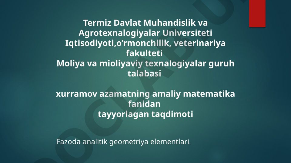 Fazoda analitik geometriya elementlari