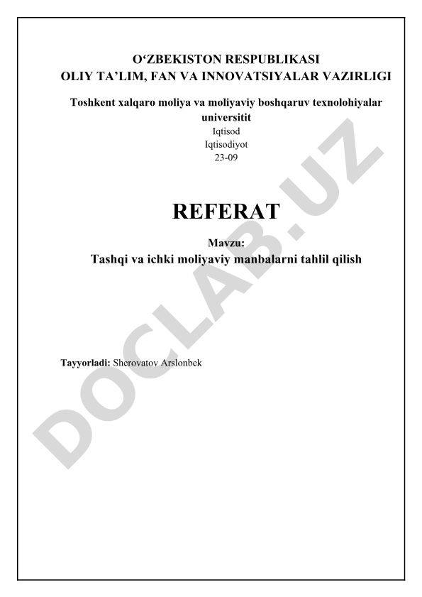 Tashqi va ichki moliyaviy manbalarni tahlil qilish