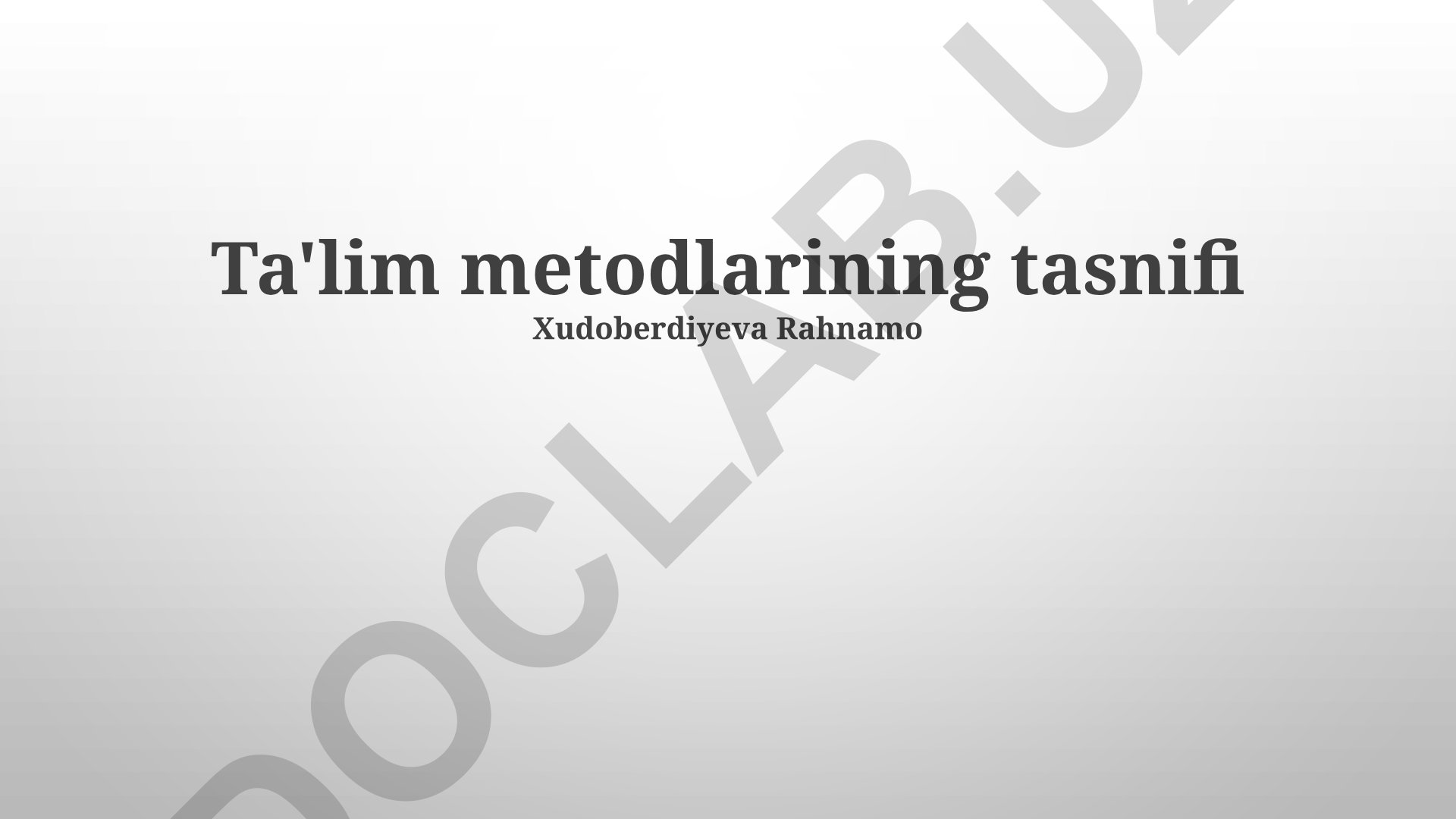 Ta'lim metodlarining tasnifi