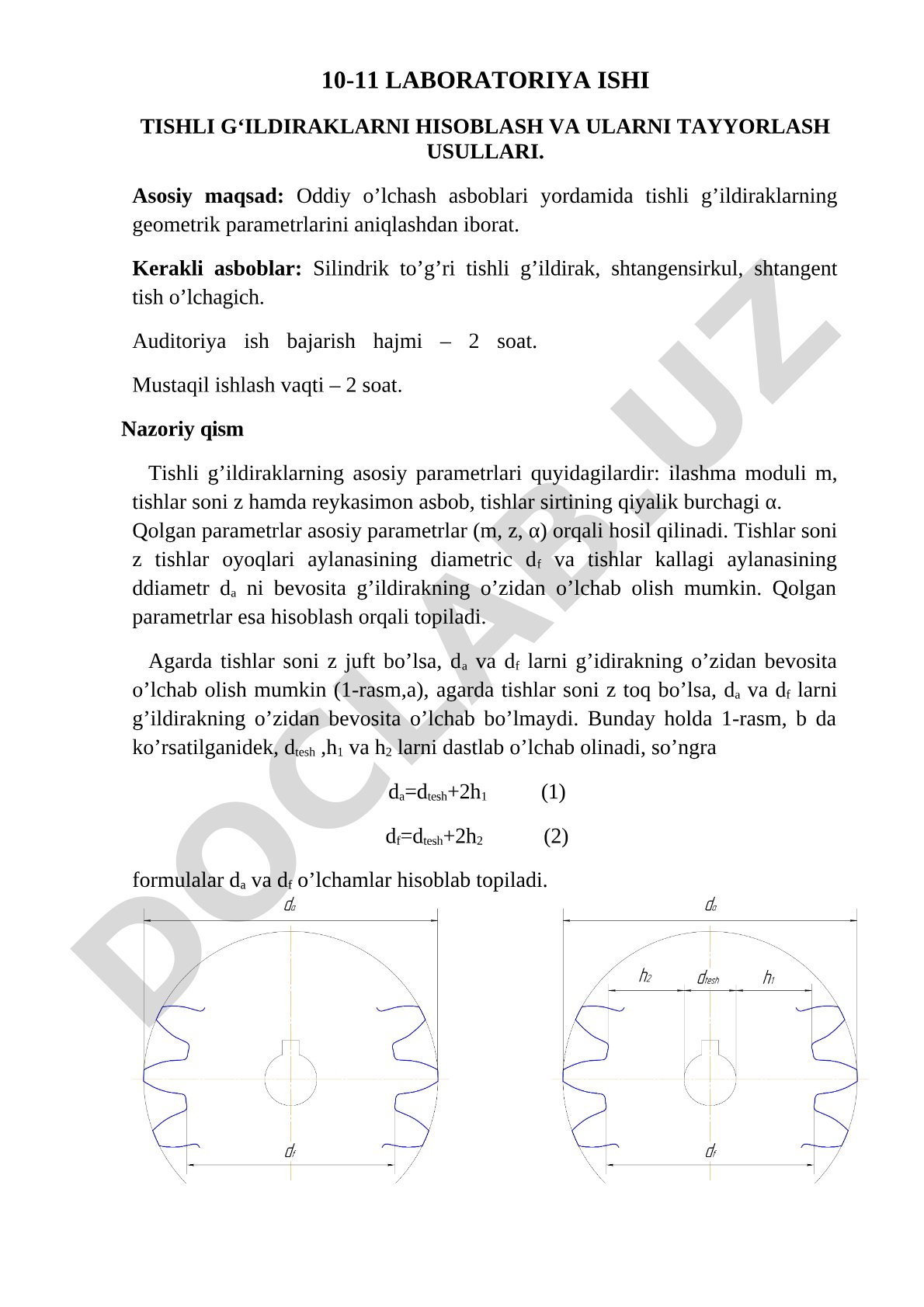 Tishli g'ildiraklarni hisoblash va tayyorlash usullari