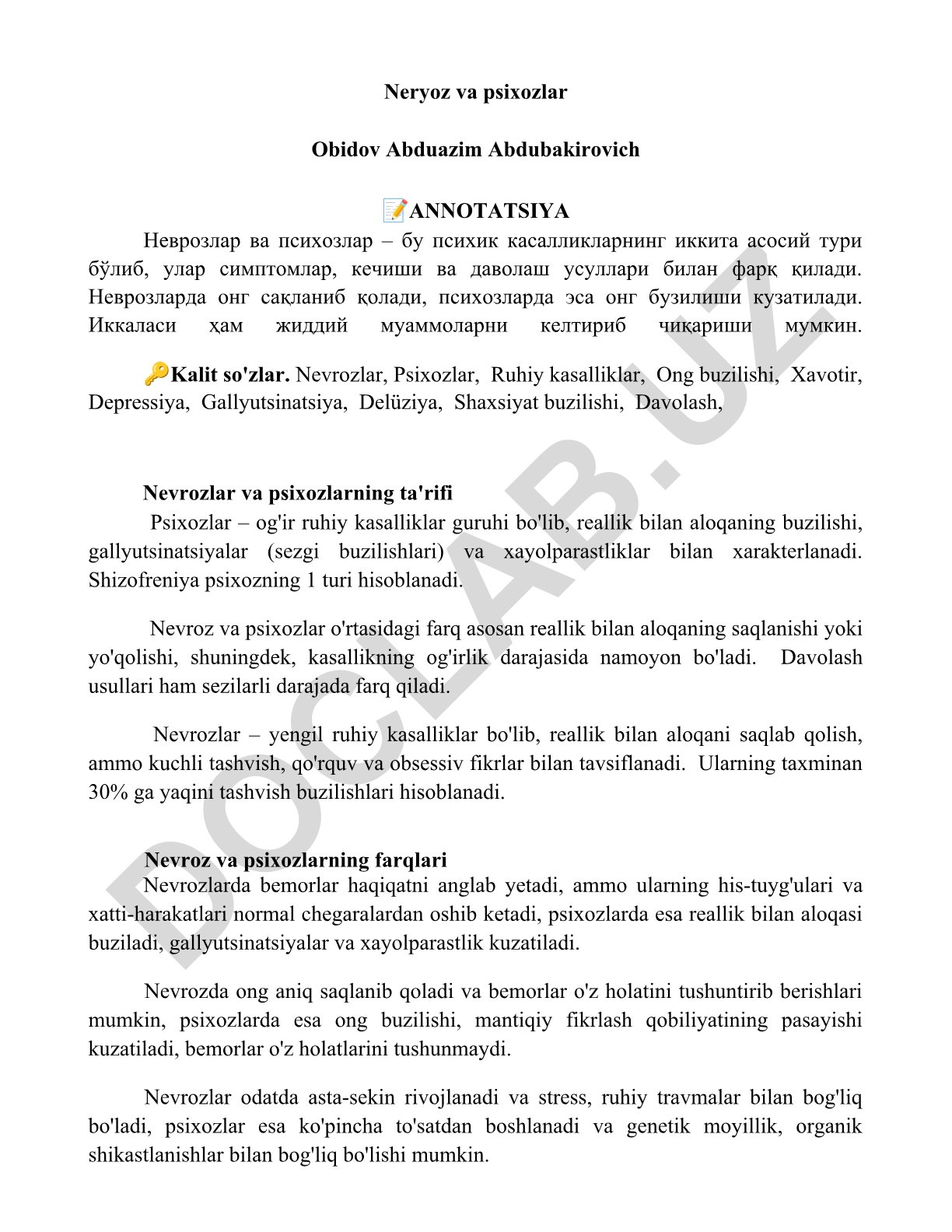 Nevrozlar va psixozlar: ta'rifi, farqlari va davolash usullari