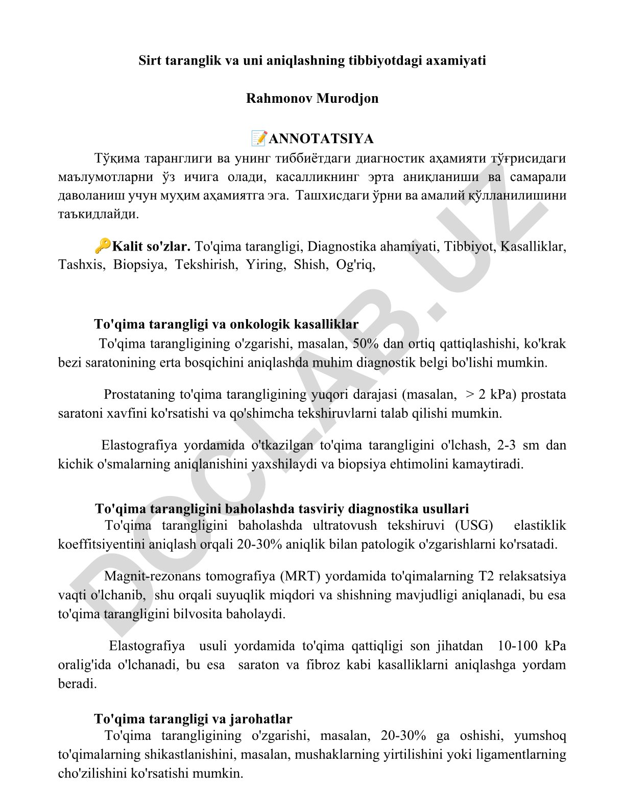 Sirt tarangligi va uni aniqlashning tibbiyotdagi axamiyati