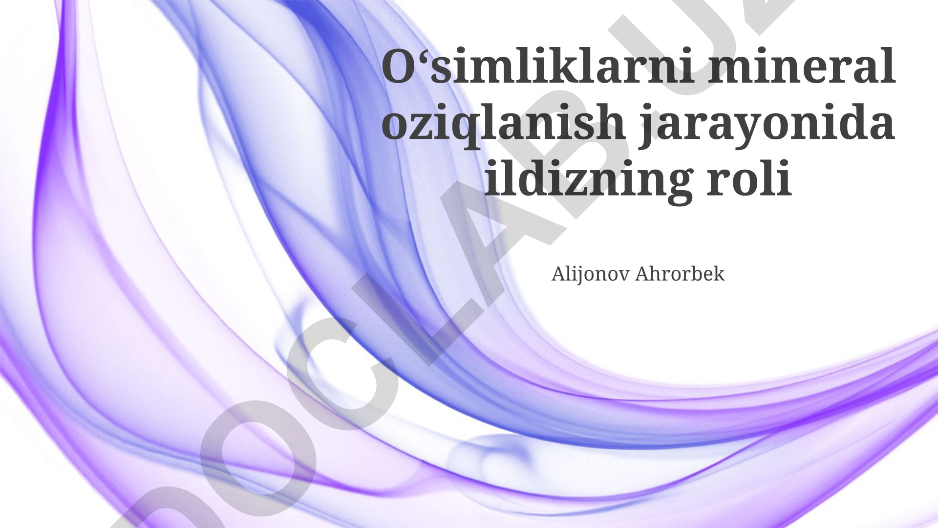 O‘simliklarda mineral oziqlanish jarayonida ildizning roli