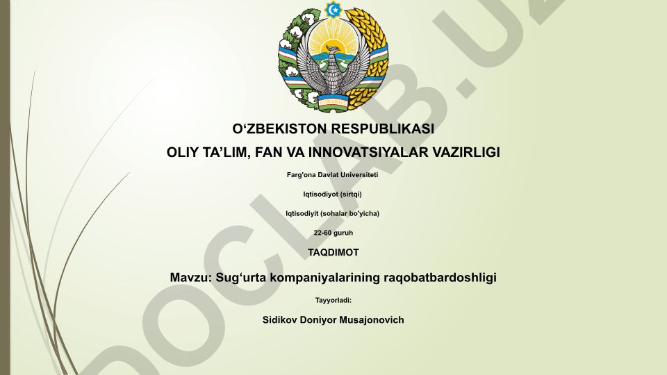 Sug‘urta kompaniyalarining raqobatbardoshligi
