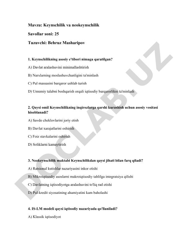 Keynschilik va neokeynschilik