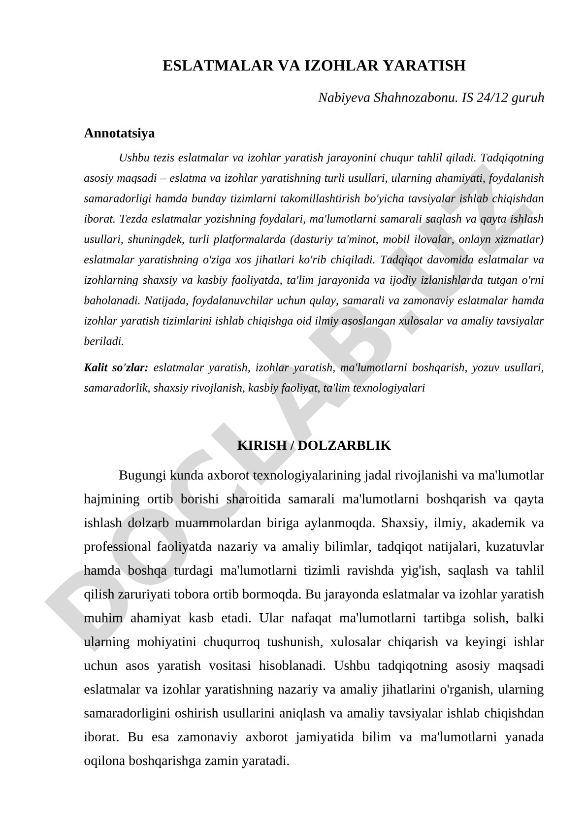 Eslatmalar va izohlar yaratish