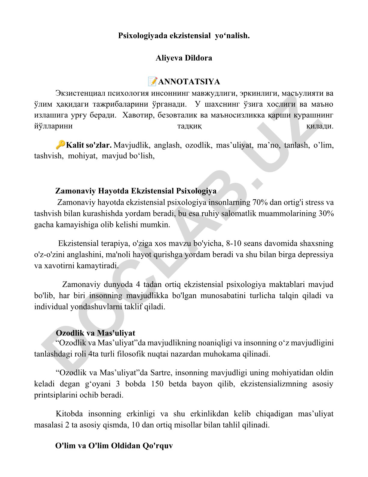 Psixologiyada ekzistensial yoʻnalish