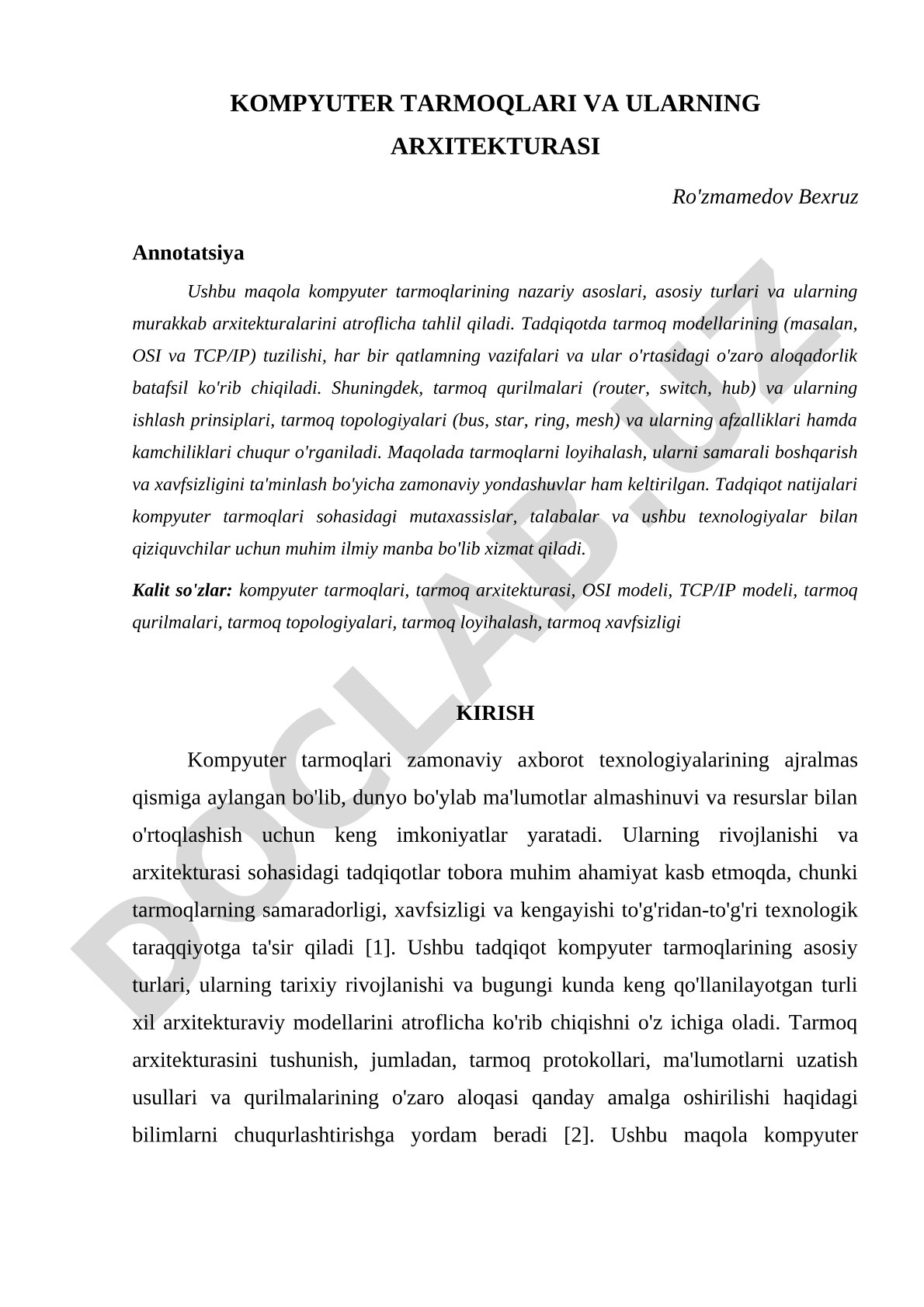 Kompyuter tarmoqlari va ularning arxitekturasi