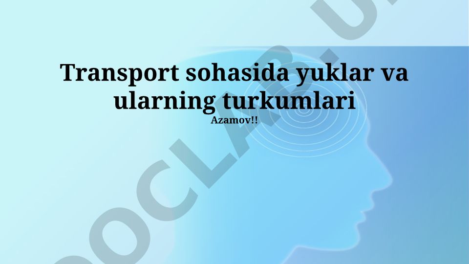Transport sohasida yuklar va ularning turkumlari