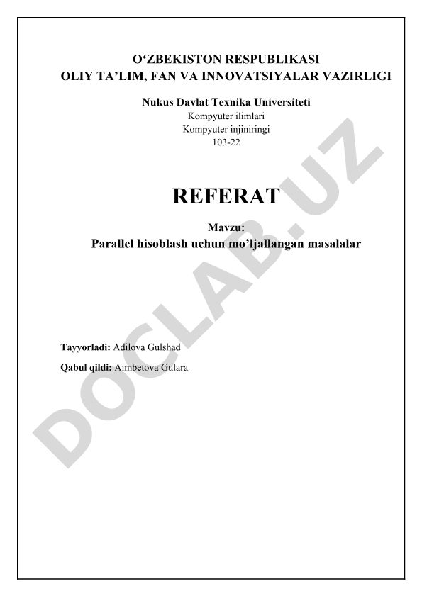 Parallel hisoblash uchun mo'ljallangan masalalar