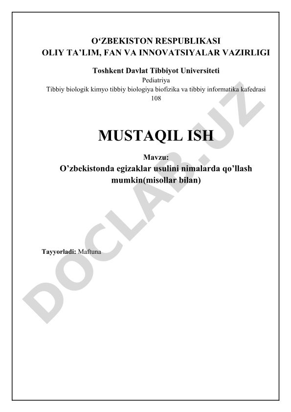 O'zbekistonda egizaklar usulini nimalarda qo'llash mumkin (misollar bilan)