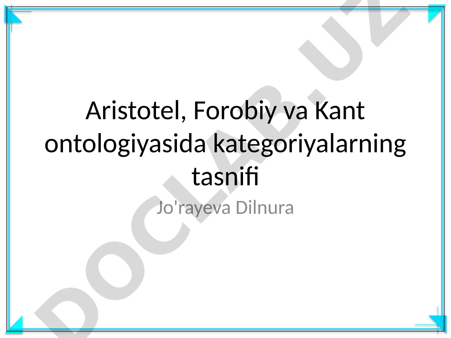 Aristotel, Forobiy va Kant ontologiyasida kategoriyalarning tasnifi