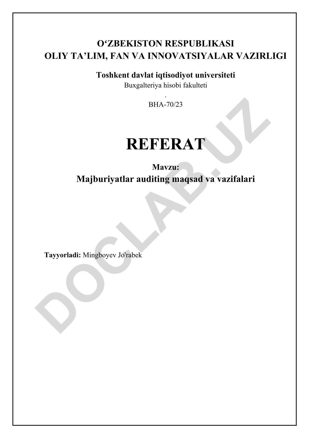 Majburiyatlar auditing maqsad va vazifalari