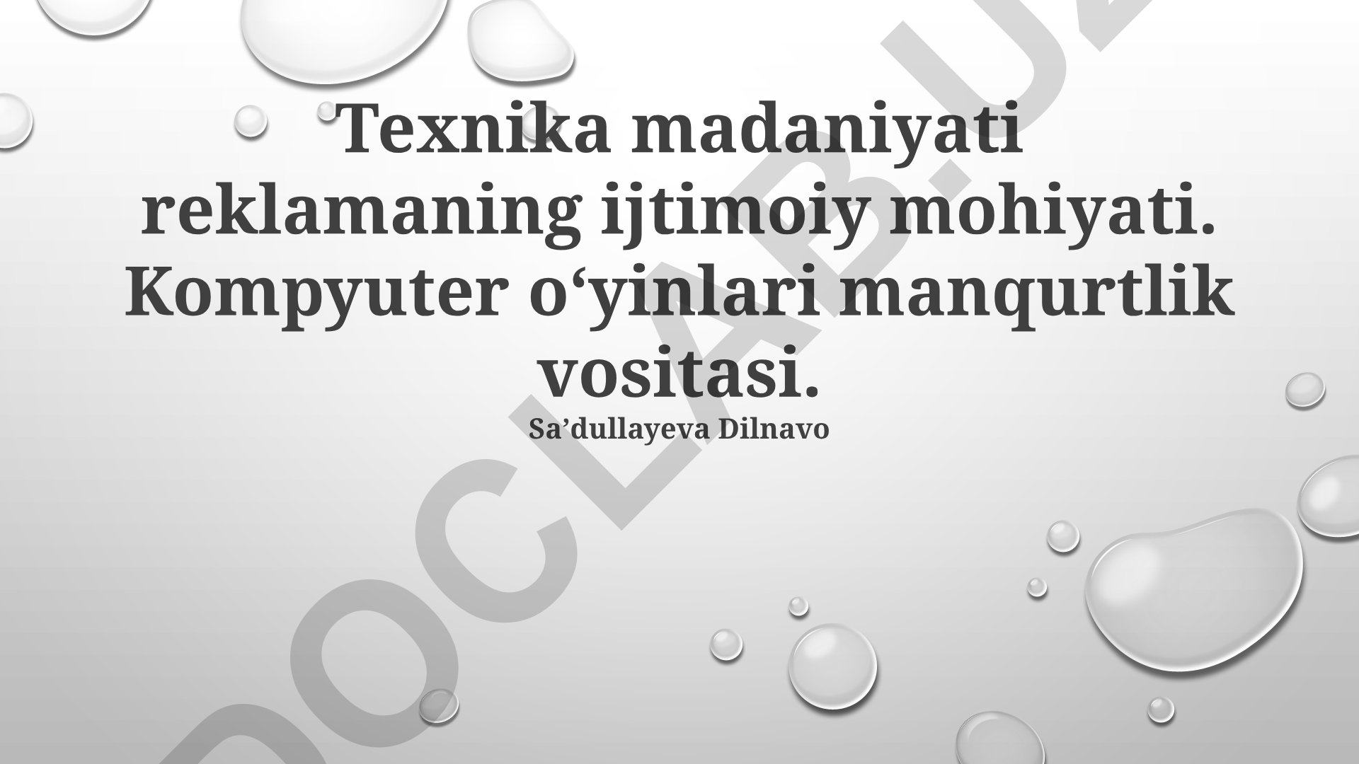 Texnika madaniyati reklamaning ijtimoiy mohiyati va kompyuter o'yinlari