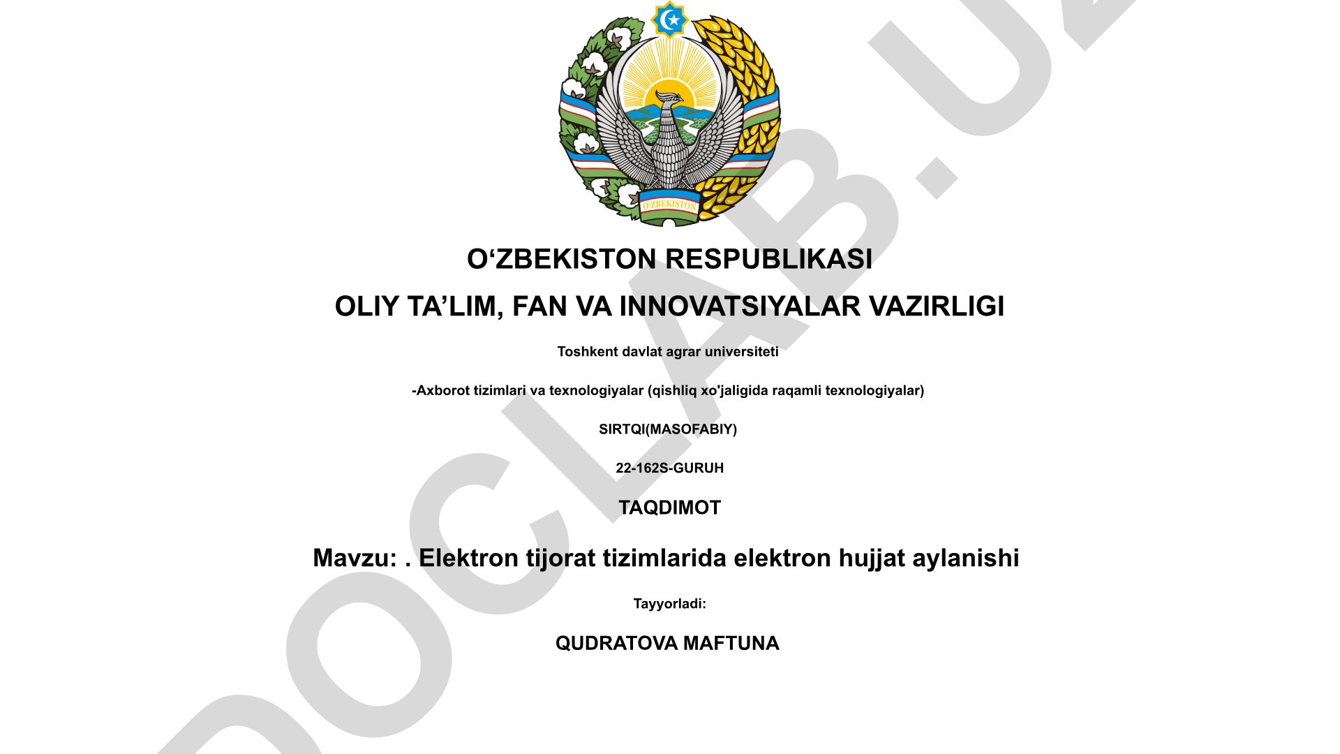 Elektron tijorat tizimlarida elektron hujjat aylanishi