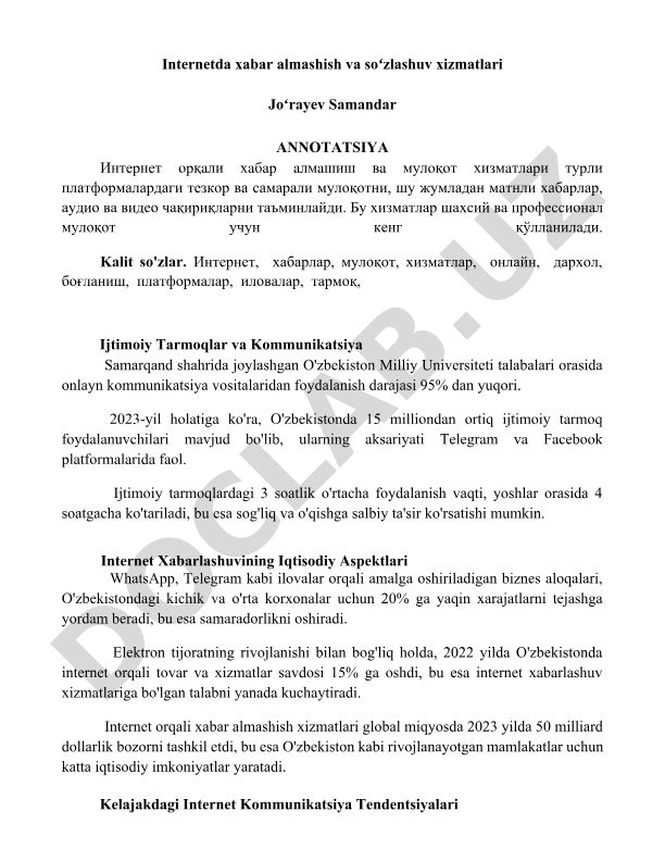 Internetda xabar almashish va soʻzlashuv xizmatlari