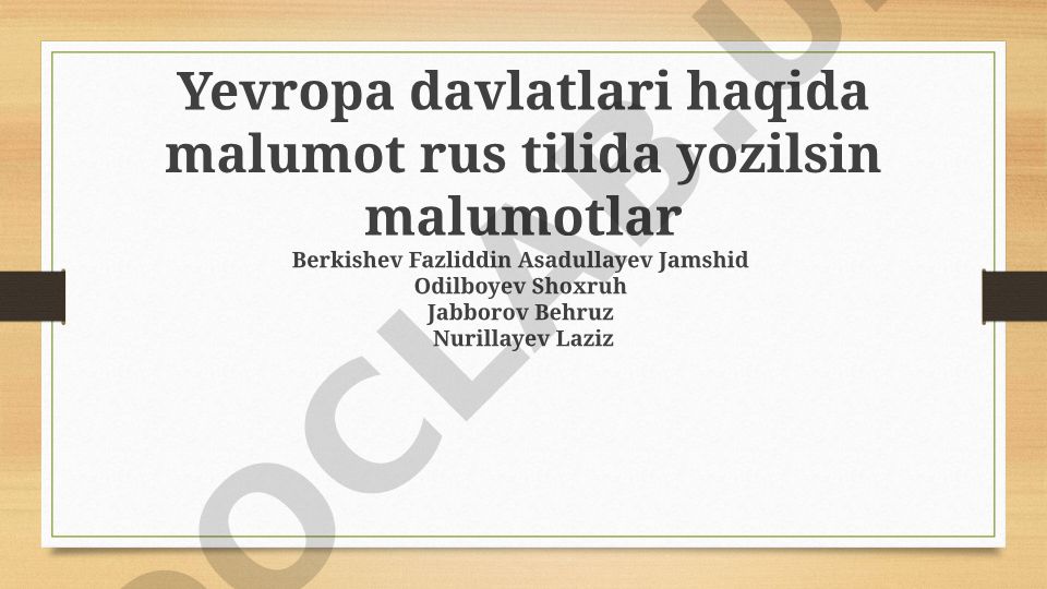 Yevropa davlatlari haqida ma'lumot