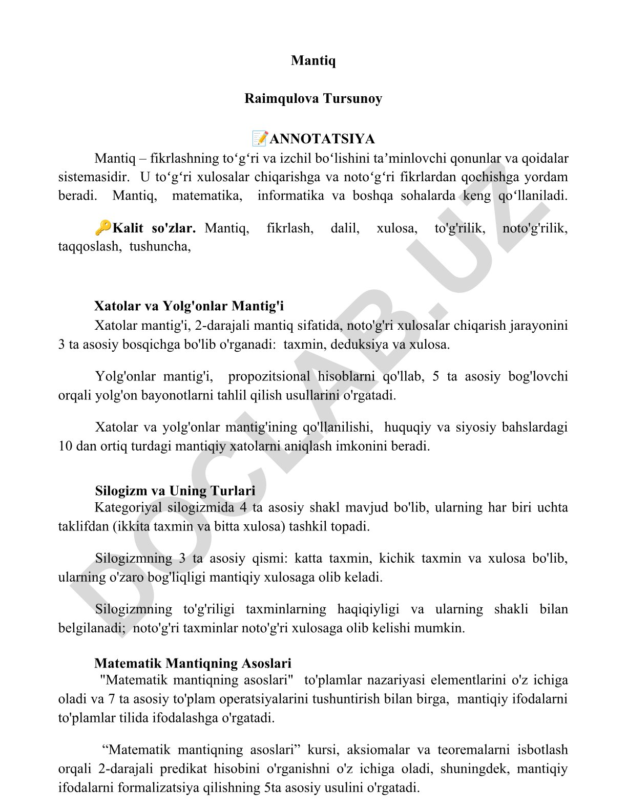 Mantiq, xatolar va yolg'onlar mantig'i, silogizm turlari