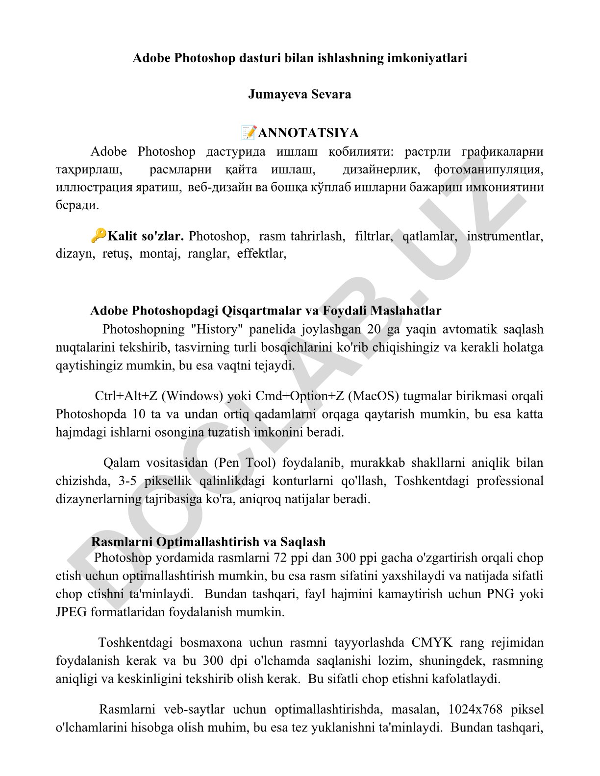 Adobe Photoshop dasturi bilan ishlash imkoniyatlari