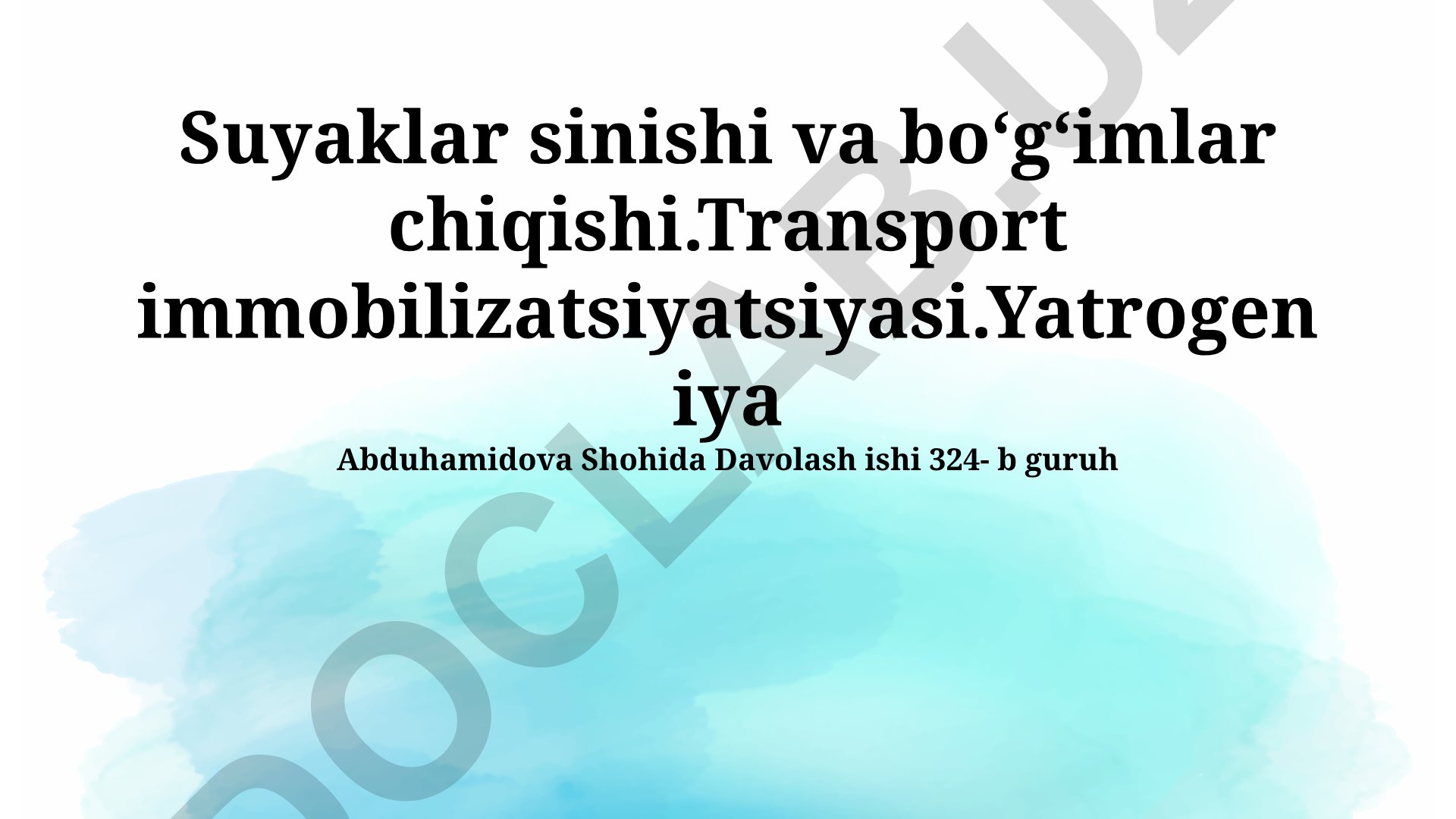 Suyaklar sinishi va boʻgʻimlar chiqishi. Transport immobilizatsiyatsiyasi. Yatrogeniya