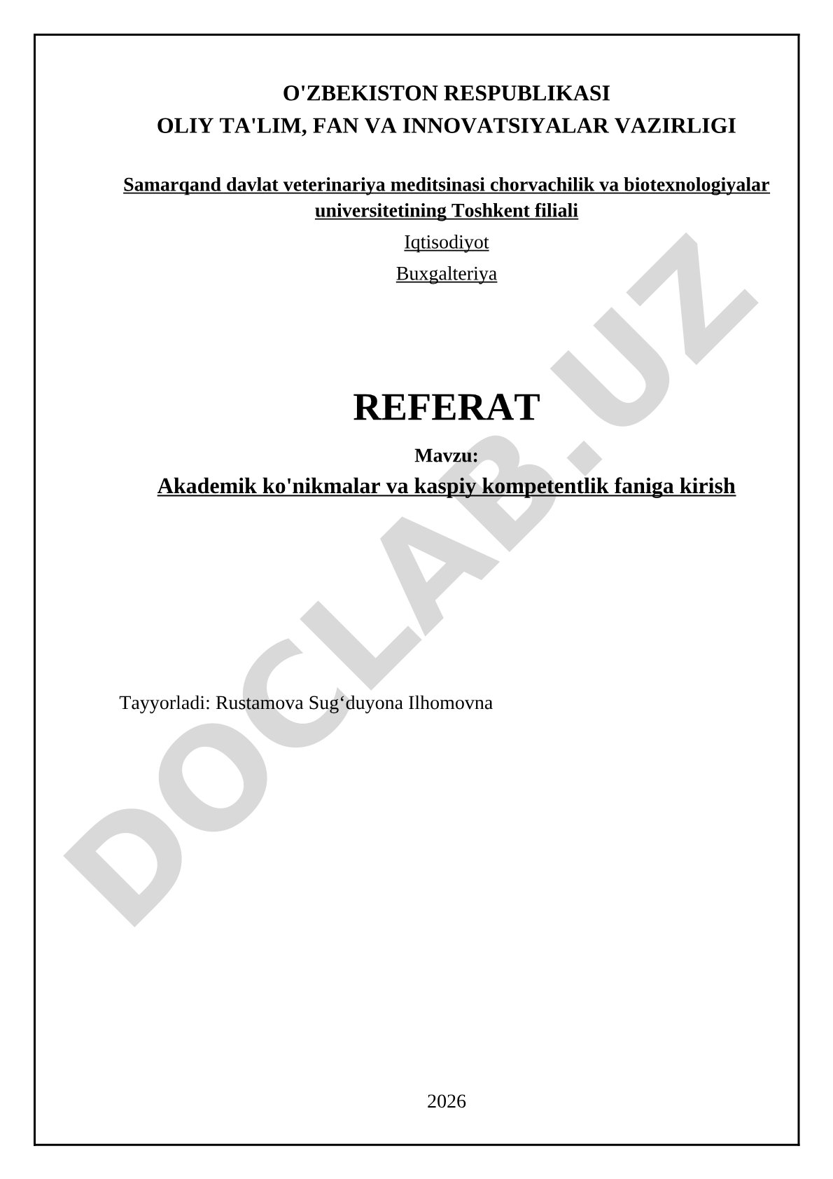 Akademik ko'nikmalar va kaspiy kompetentlik faniga kirish