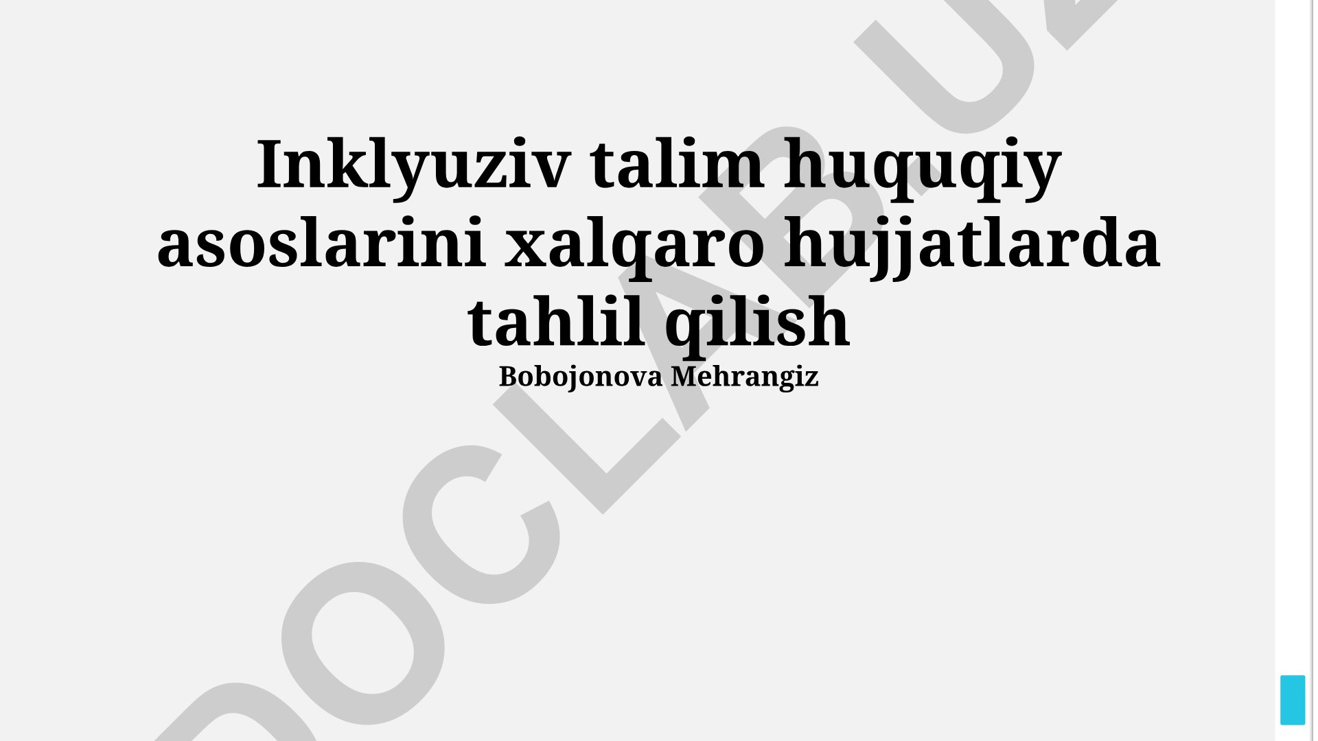 Inklyuziv ta'lim huquqiy asoslarini xalqaro hujjatlarda tahlil qilish