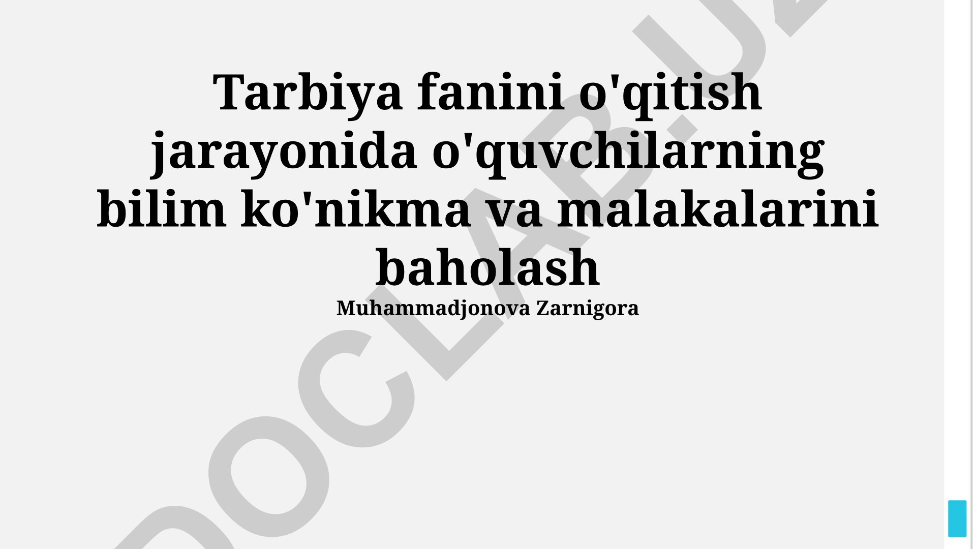 Tarbiya fanida o'quvchilarning bilim, ko'nikma va malakalarini baholash metodologiyasi