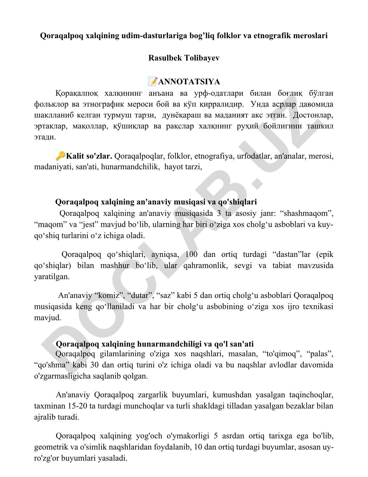 Qoraqalpoq xalqining folklor va etnografik merosi