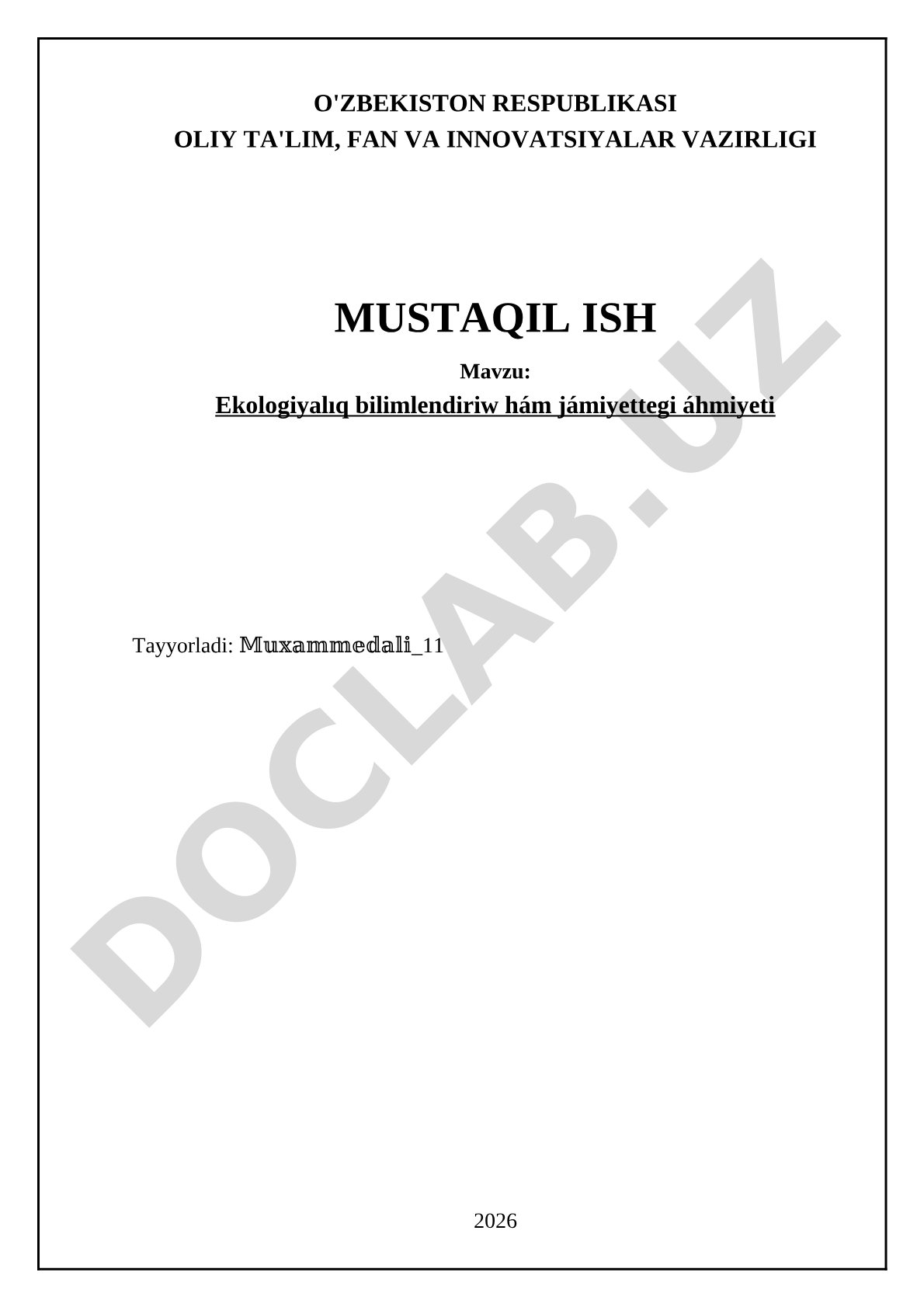 Ekologiyalıq bilimlendiriw hám jámiyettegi áhmiyeti