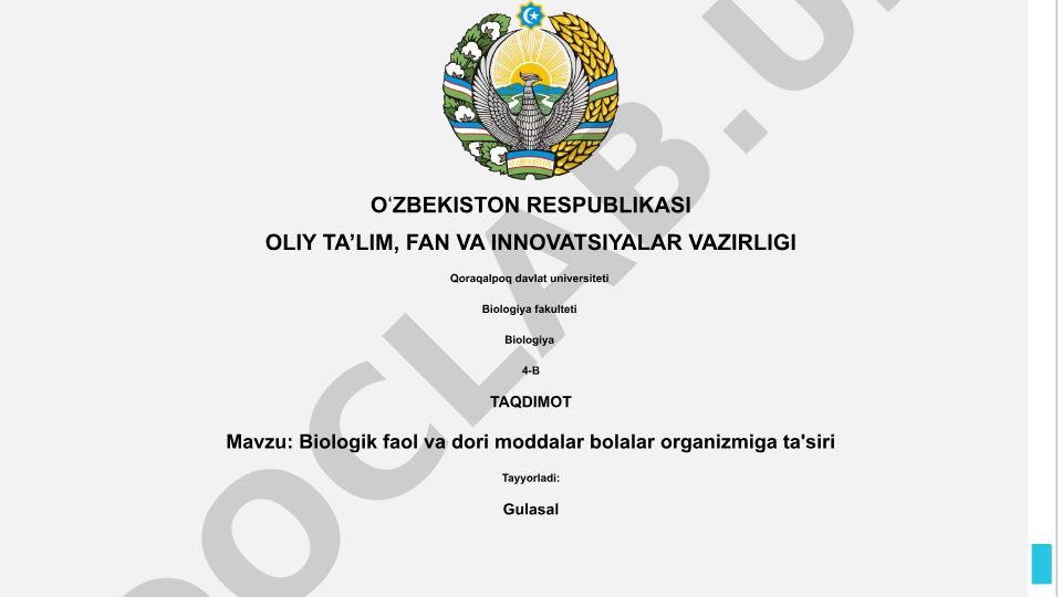 Biologik faol va dori moddalar bolalar organizmiga ta'siri