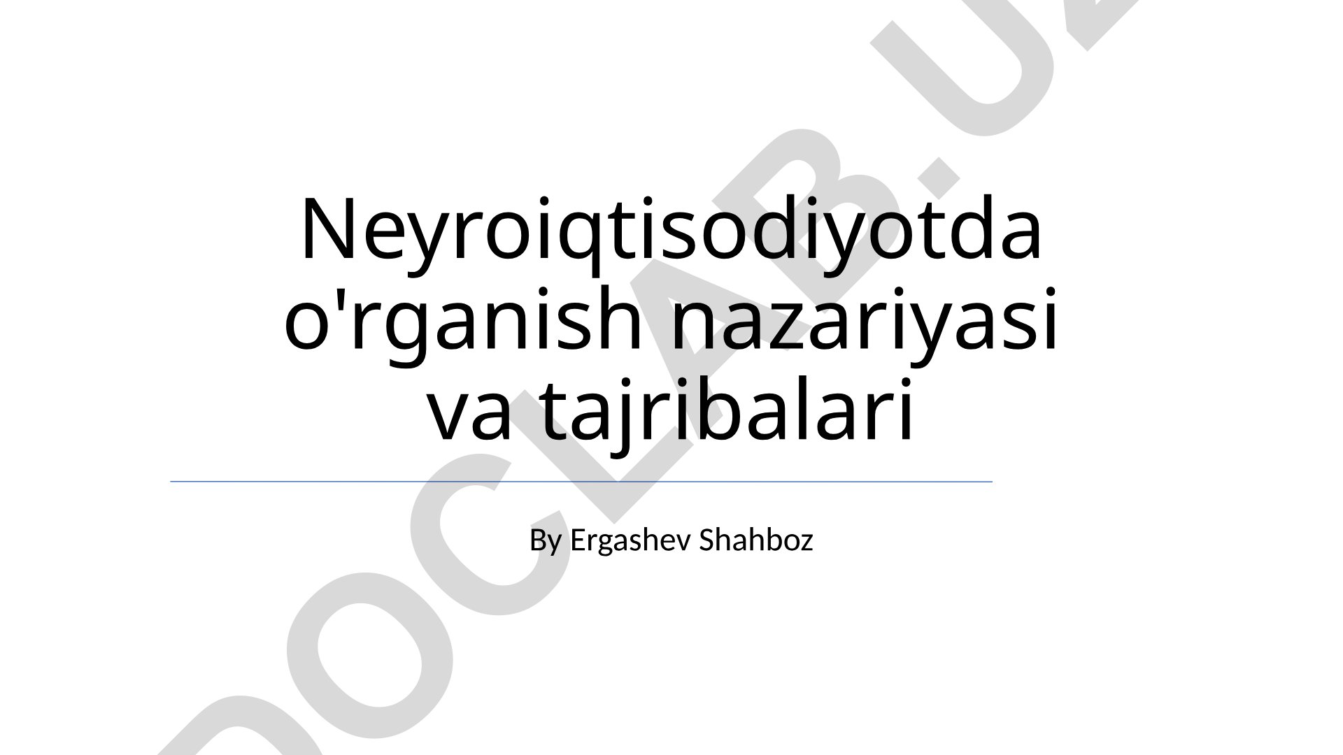 Neyroiqtisodiyotda o'rganish nazariyasi va tajribalari