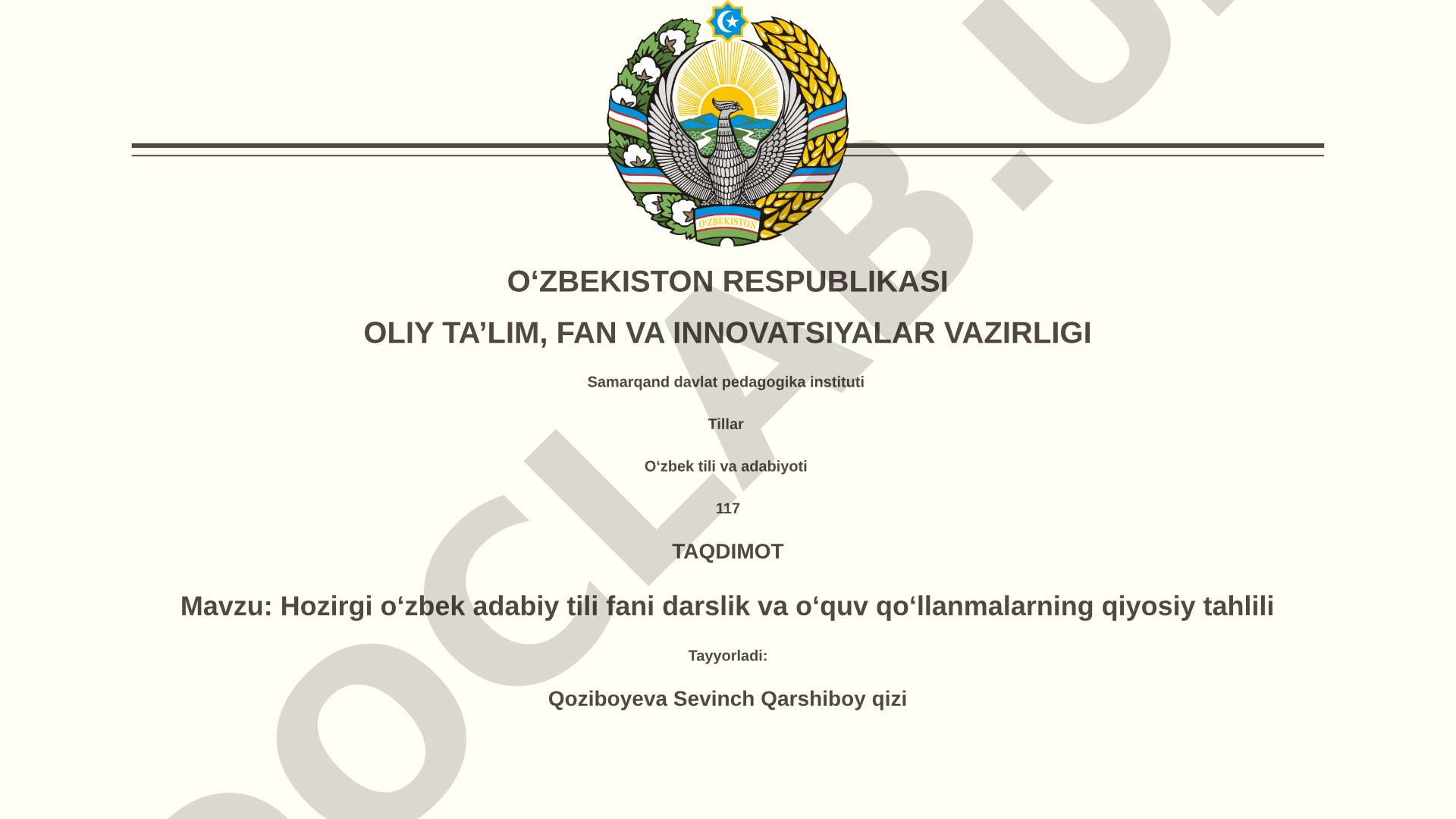 Hozirgi oʻzbek adabiy tili fani darslik va oʻquv qoʻllanmalarning qiyosiy tahlili
