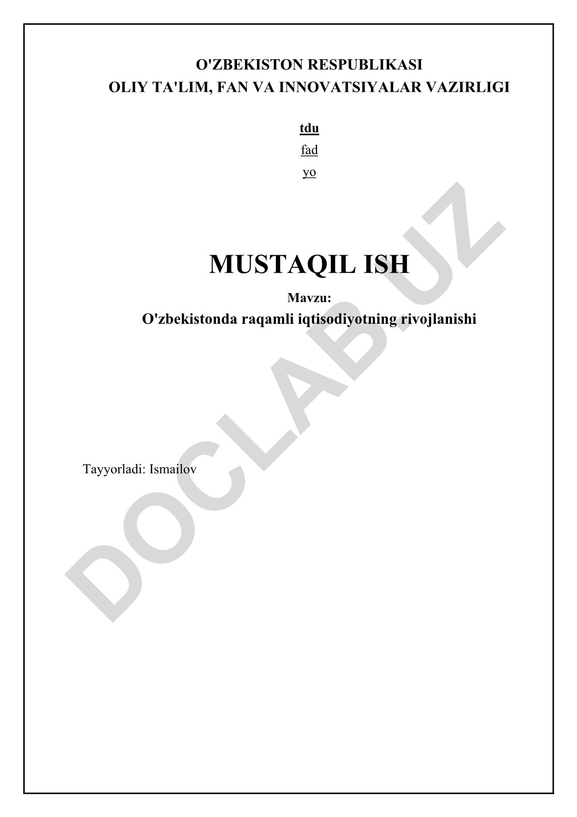 O'zbekistonda raqamli iqtisodiyotning rivojlanishi