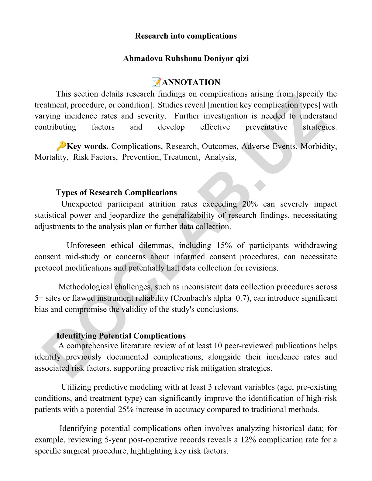 Research into complications
