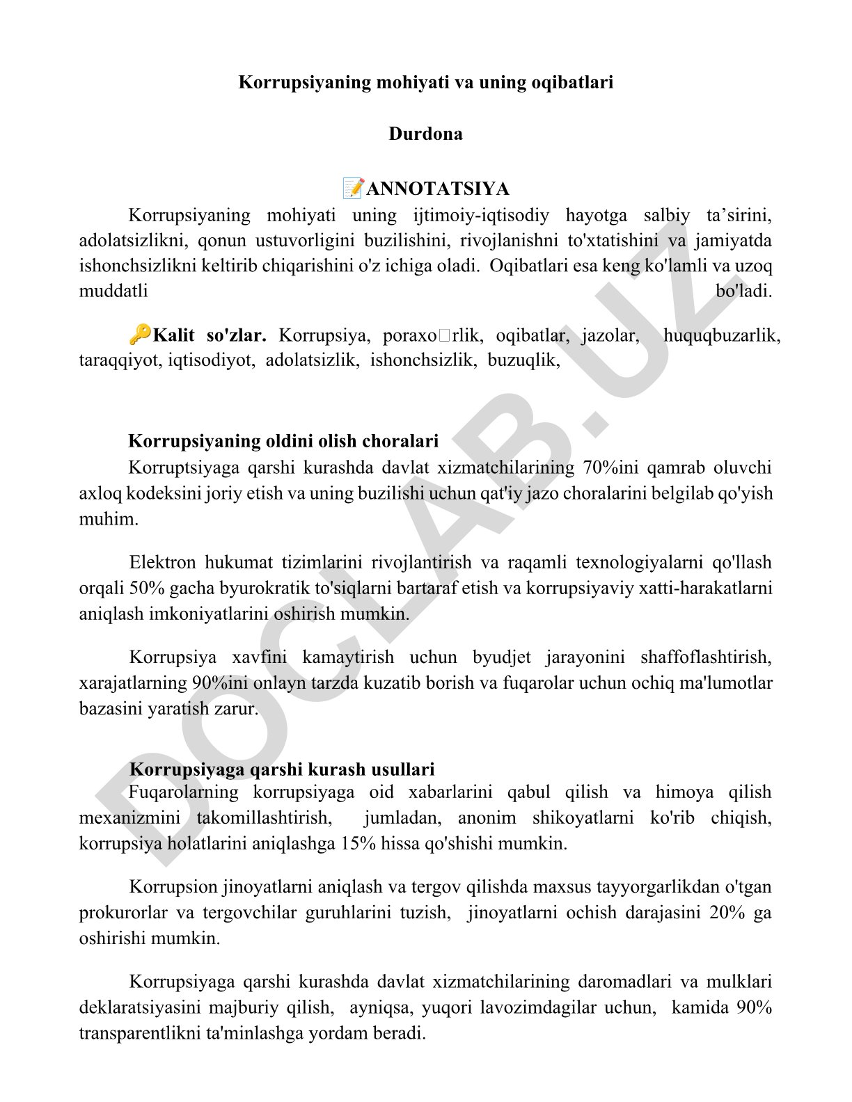 Korrupsiyaning mohiyati va uning oqibatlari