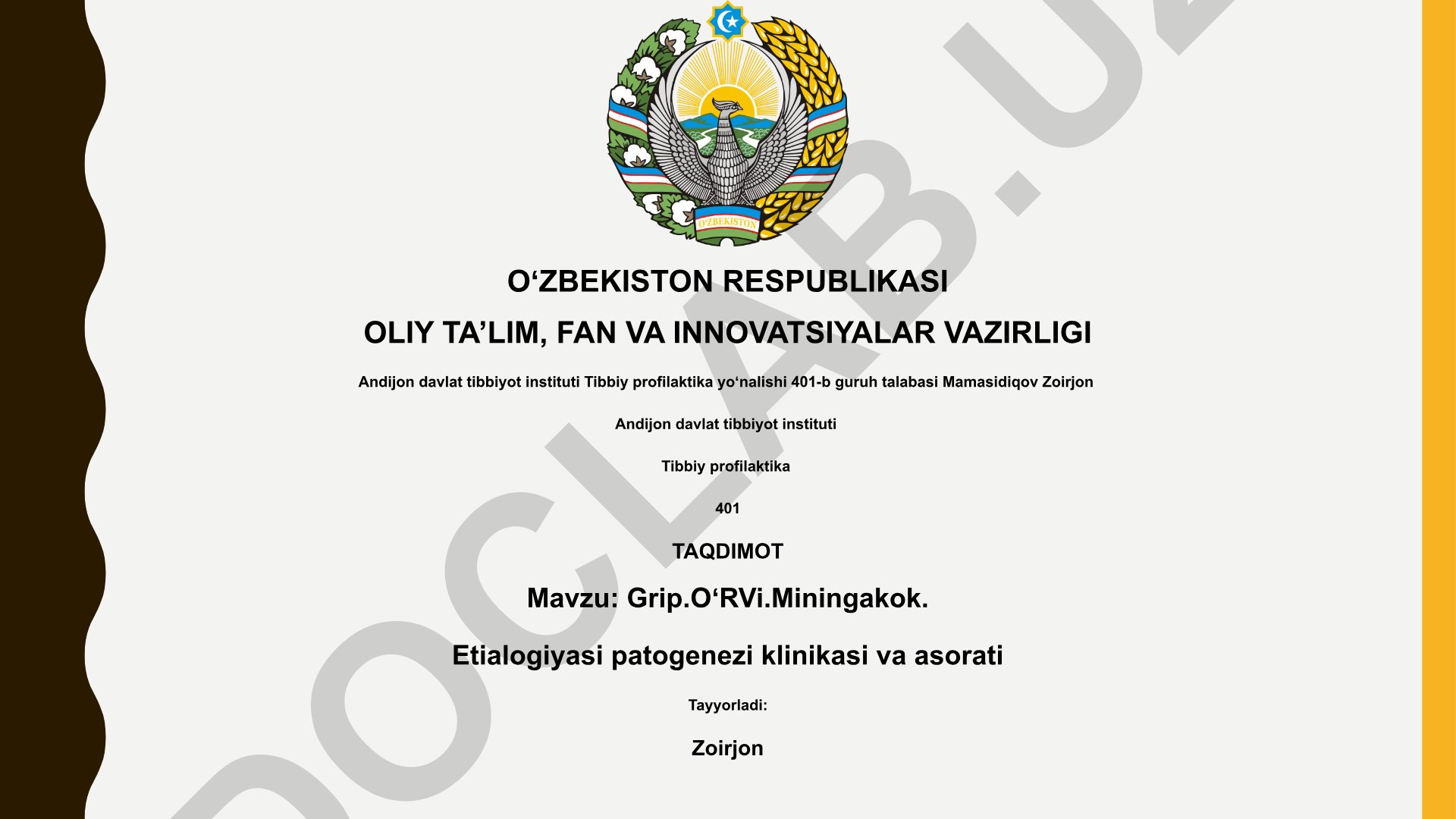 Grip, OʻRVi va Meningakok infeksiyalarining etiologiyasi, patogenezi va klinikasi