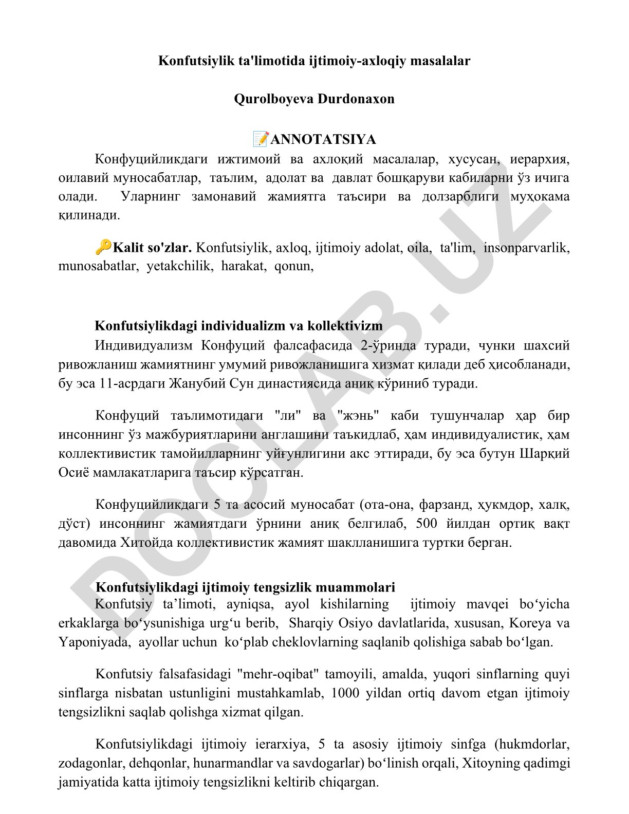 Konfutsiylikda ijtimoiy-axloqiy masalalar