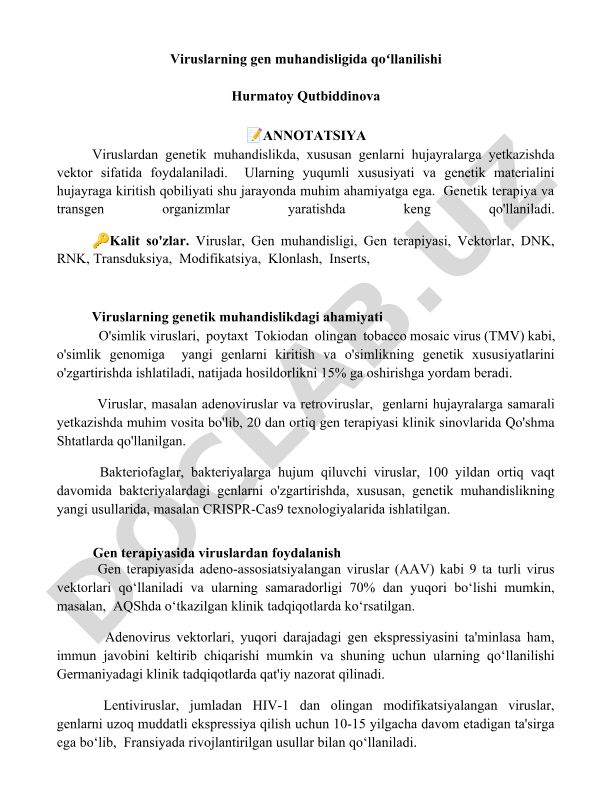 Viruslarning gen muhandisligida qoʻllanilishi