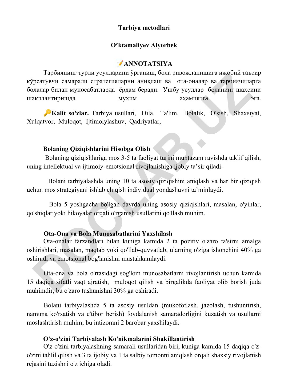 Bolalarni tarbiyalashning turli usullari va strategiyalari