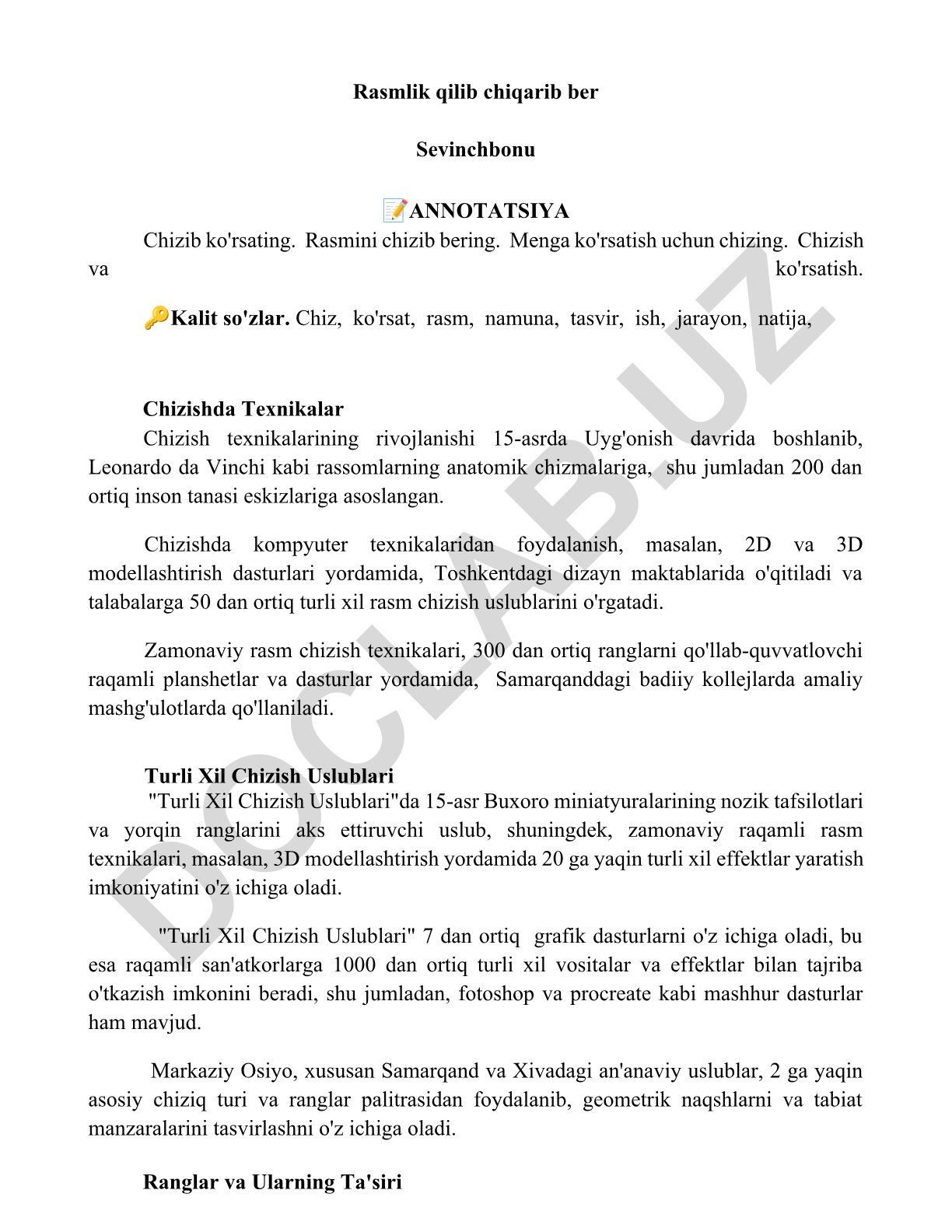 Chizish texnikalari va uslublari